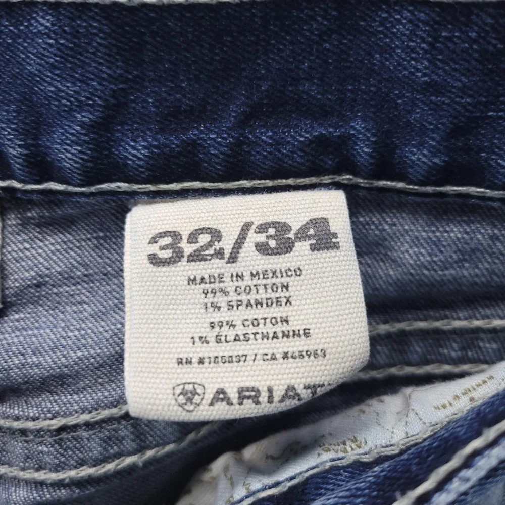 Ariat M7 Jeans Mens 32x34 Blue Rocker Straight Medium Wash Stretch Denim Comfort